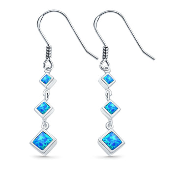Drop Dangle Earrings Lab Created Blue Opal 925 Sterling Silver (30mm)